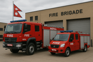 Camión de bomberos de Nepal con volante a la derecha